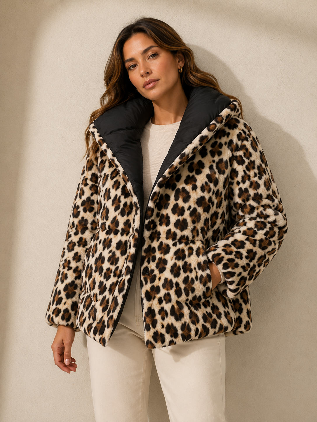 Parka Reversible Negro & Leopardo