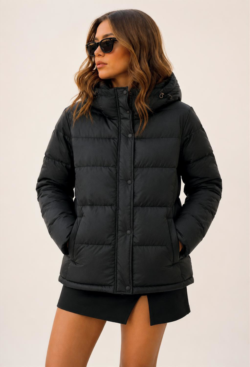 Parka Corta Oversize Acolchada Negra