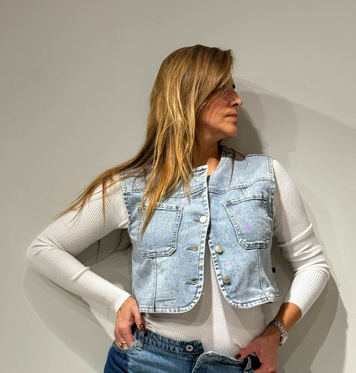 Gilet Jeans Elia Celeste | Chaleco Denim Mujer