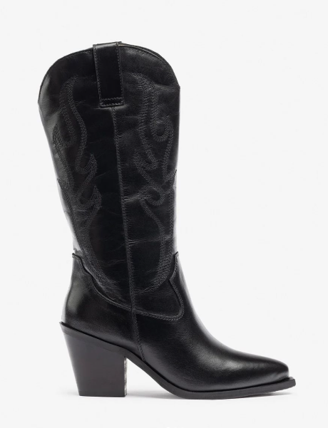 Bota Cowboy Negra de Cuero