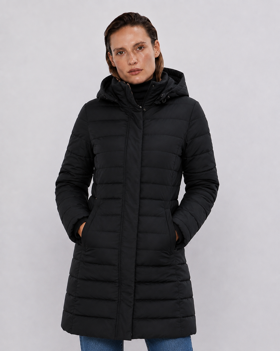 Parka Larga de Plumas con Capucha Desmontable