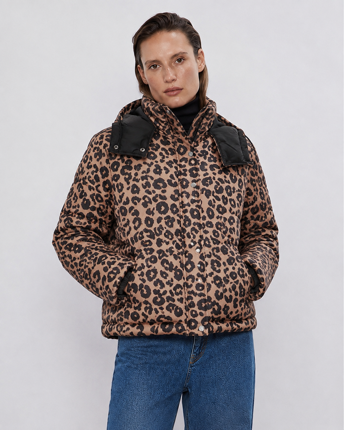 Parka Puffer Reversible Leopardo y Negro