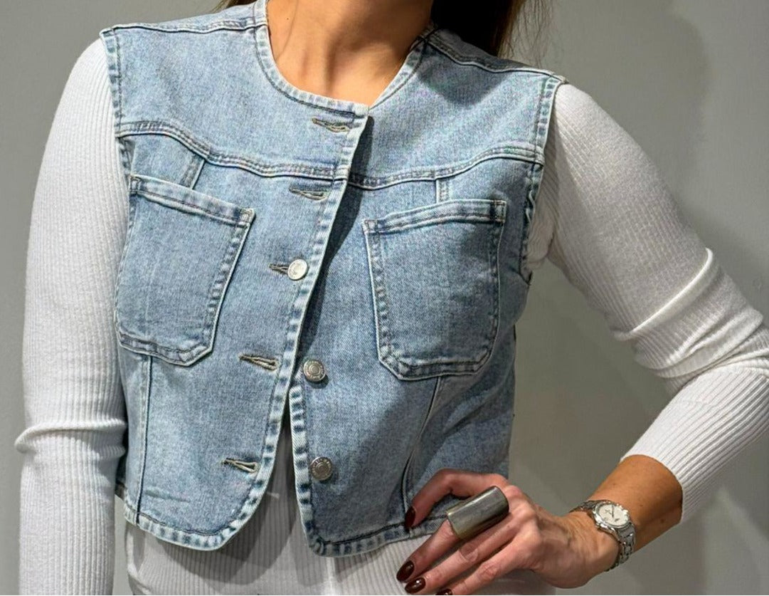 Gilet Jeans Elia Celeste | Chaleco Denim Mujer