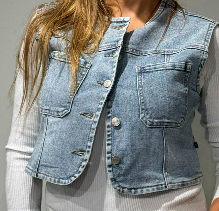 Gilet Jeans Elia Celeste | Chaleco Denim Mujer