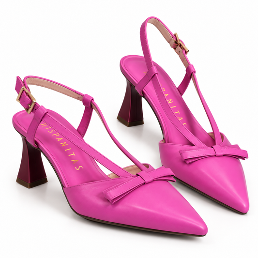 Zapatos Hispanitas Giorgia de Cuero Rosa y Azul Denim