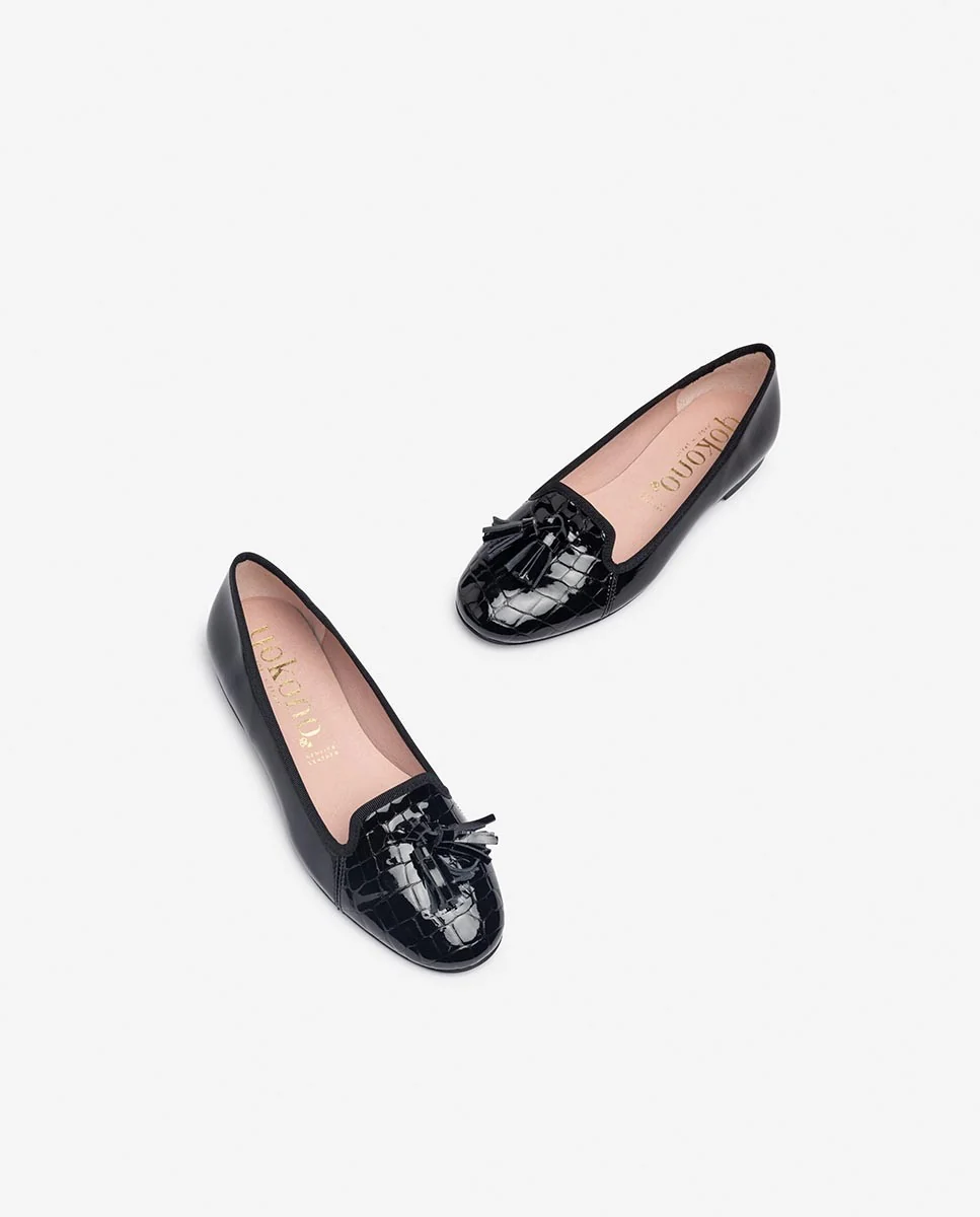 Yokono – Mocasín Estilo Ballerina Damila / Kafir en Cuero Natural Negro