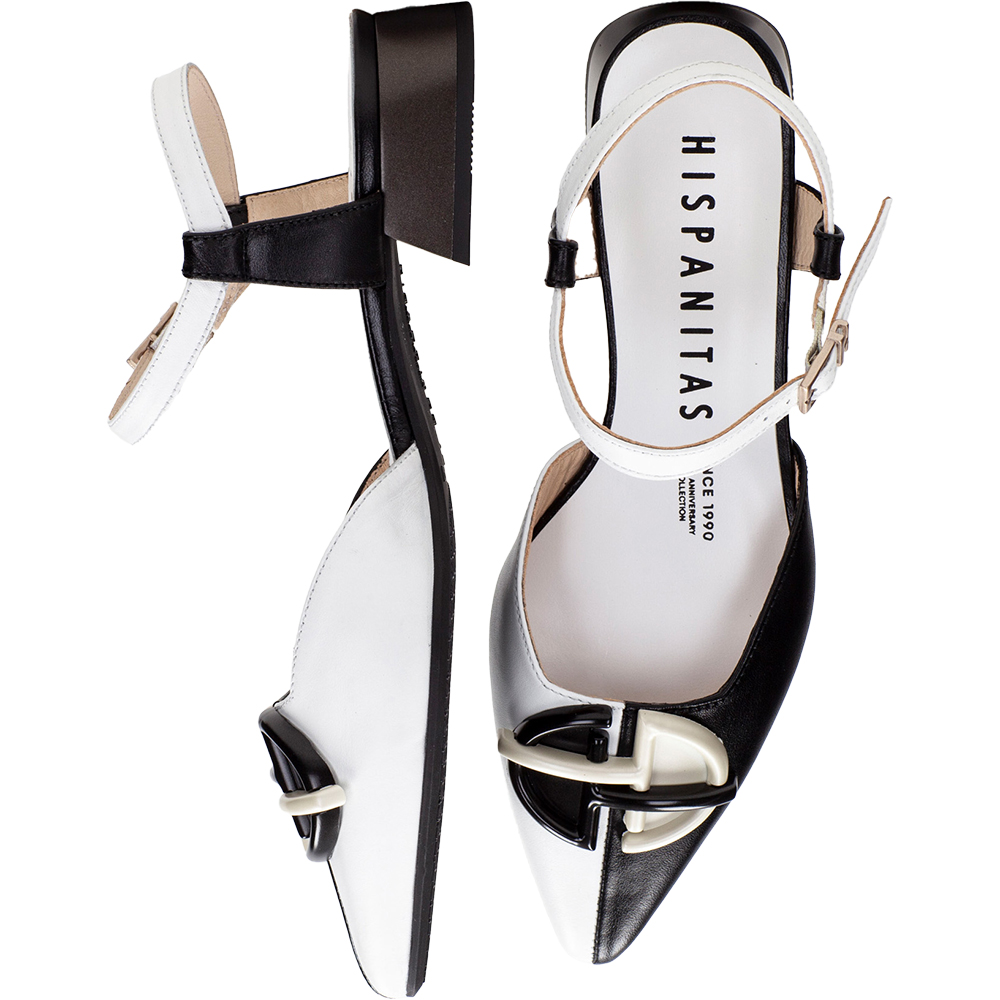 Hispanitas – Zapatos Slingback Soho  en Cuero Bicolor Black & White